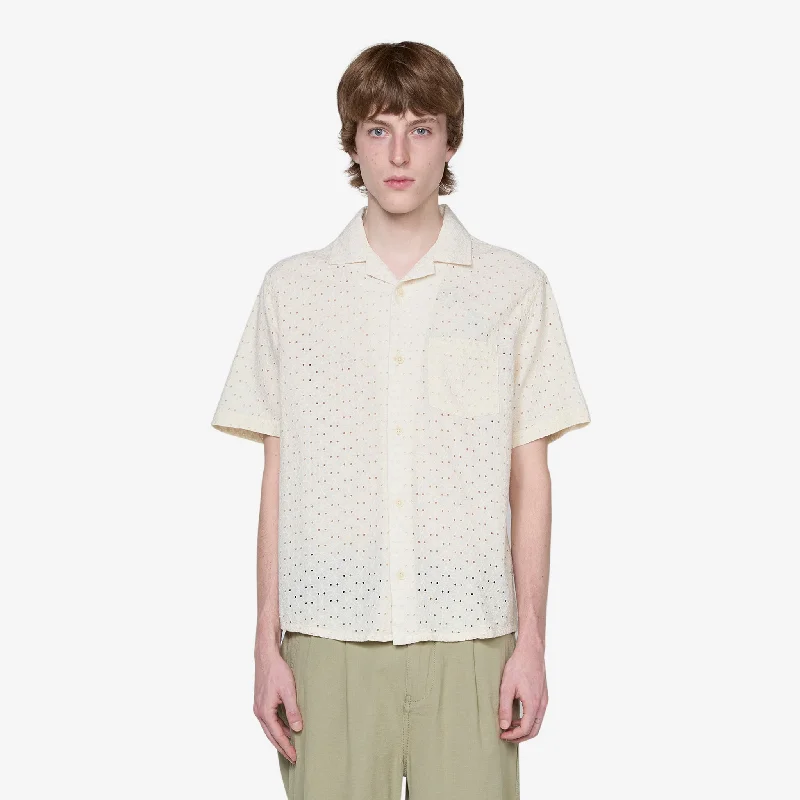 All-Season Wear Floral Eyelet Short Sleeve Shirt Natural