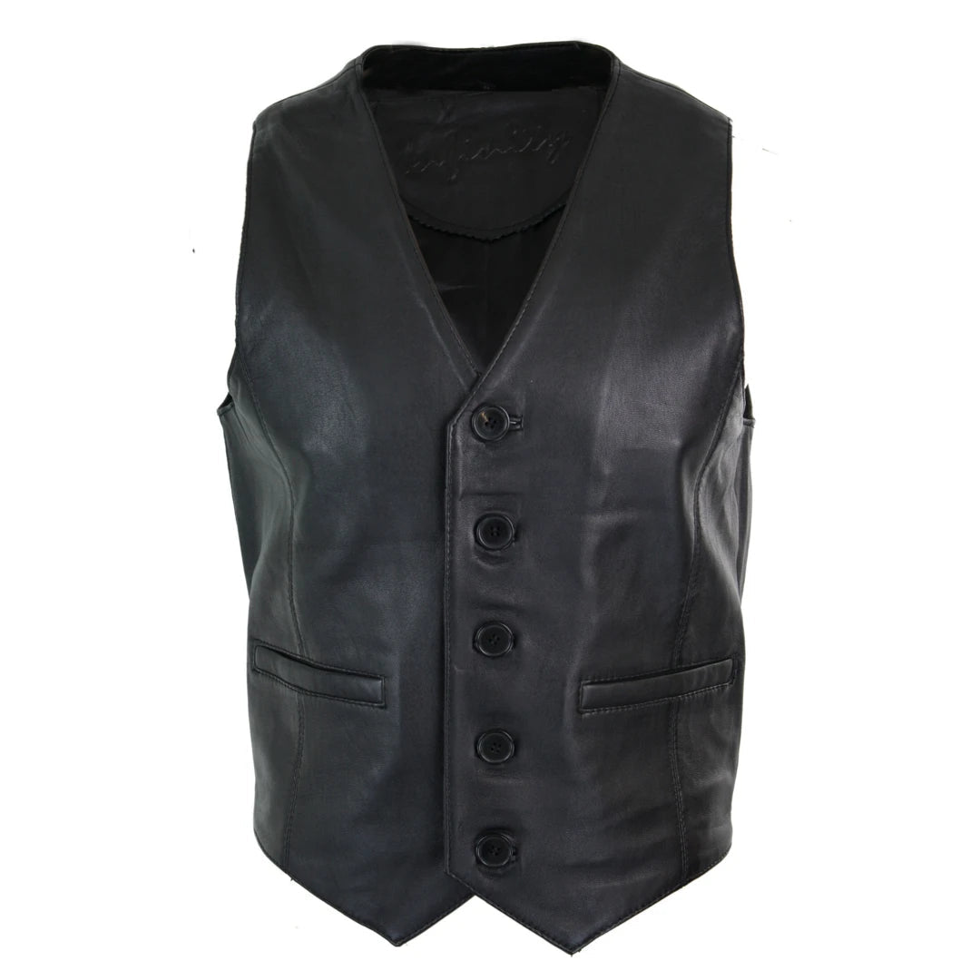 Relaxed Fit Men's Leather Gilet Waistcoat Classic Black Camel