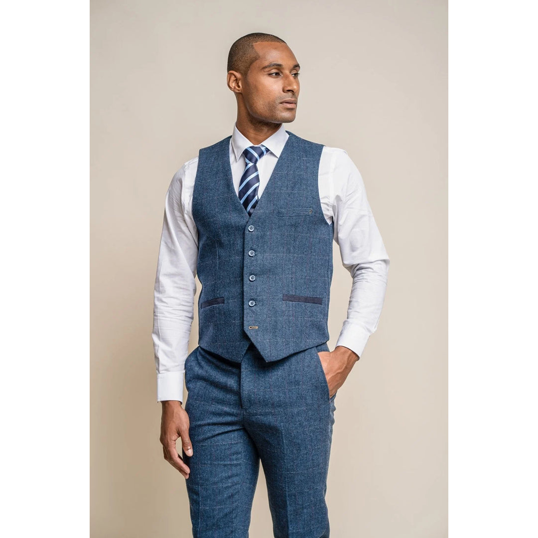 Fresh Outfit Carnegi - Men's Navy Check Tweed Waistcoat