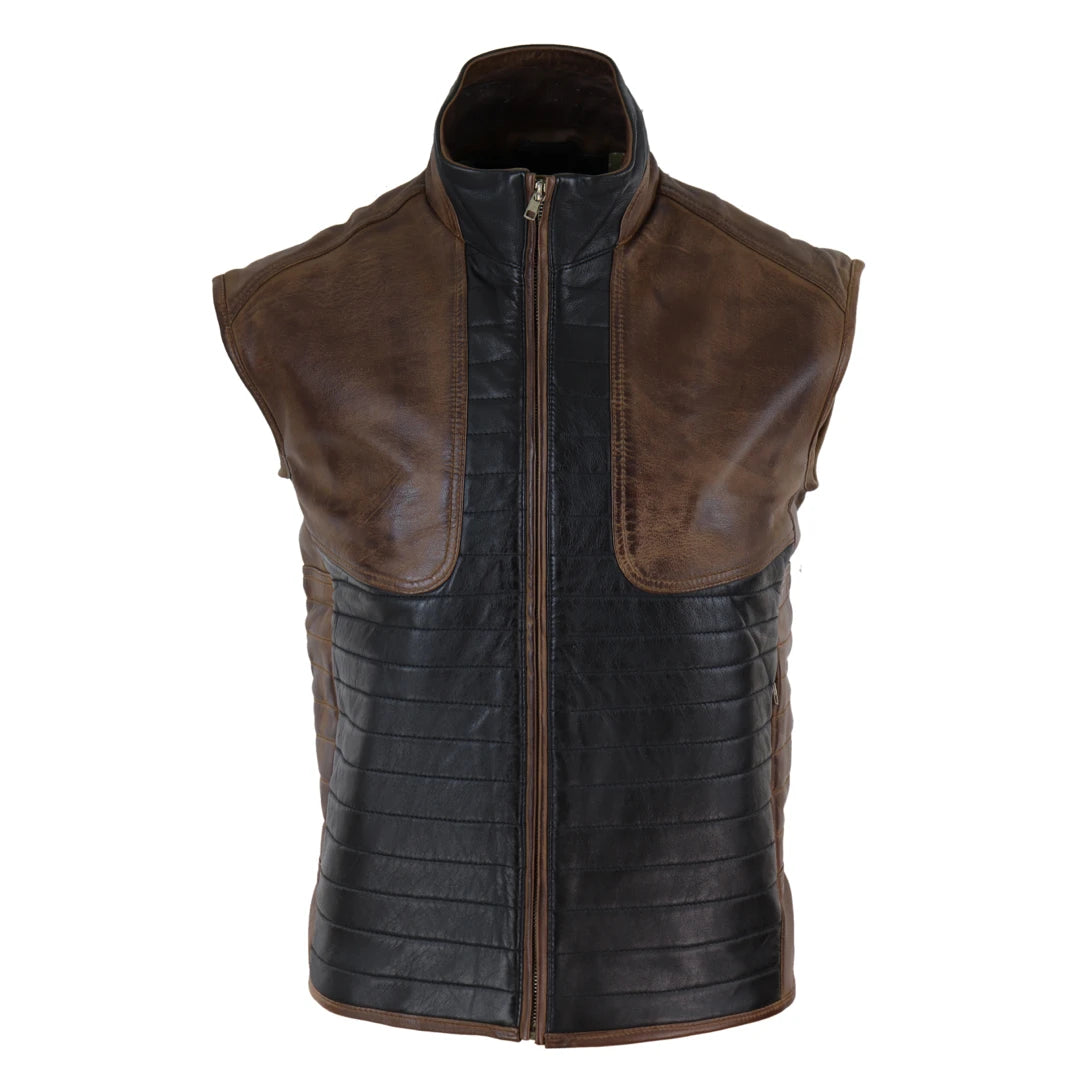Denim Trends Men's Leather Black Brown Waistcoat Gilet Japanese Mortal Kombat Vest