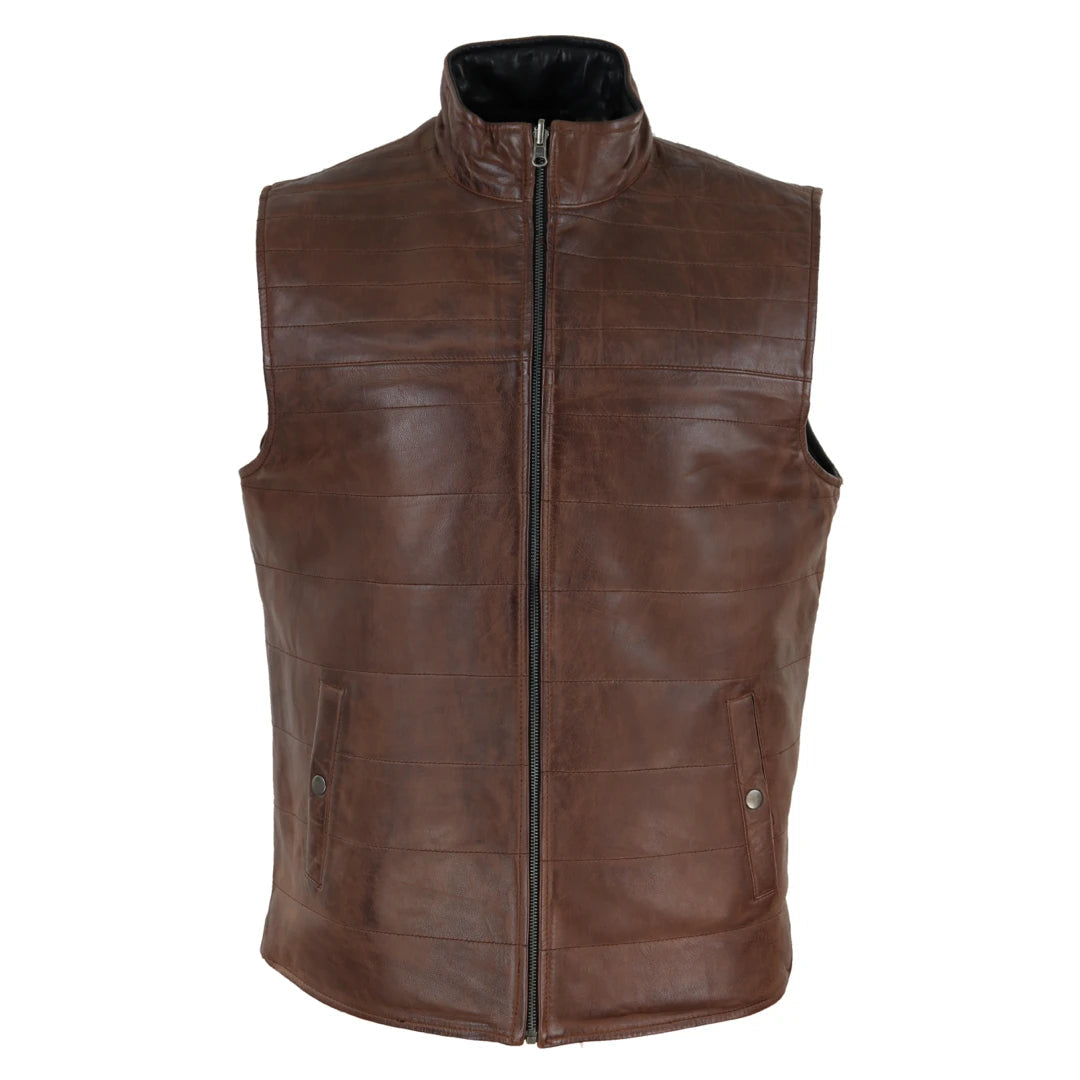 Fashion Jacket Men's Leather Black Brown Waistcoat Gilet Reversible Vest