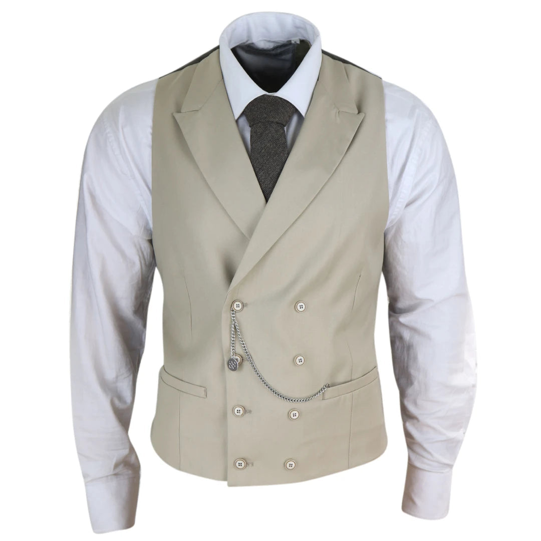Casual Fits Men's Double Breasted Waistcoat 1920s Blinders Pocket Chain