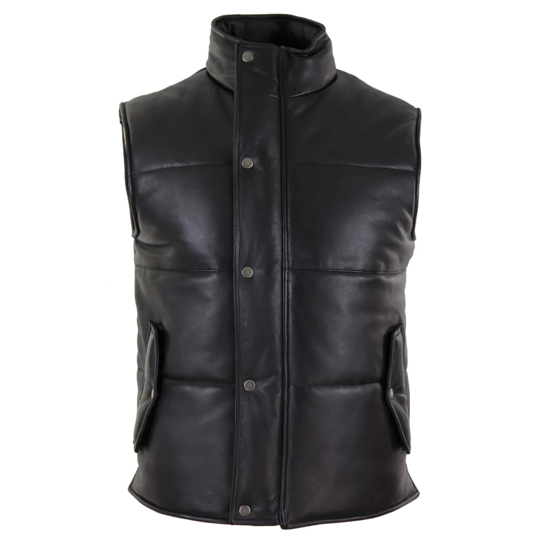 Vintage Style Men's Leather Waistcoat Gilet Quilted Puffer Warm Zip
