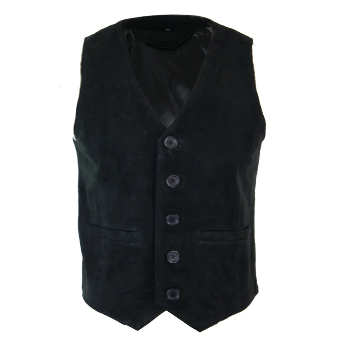 Business Casual Men's Waistcoat Gilet Suede Leather Black Brown Burgundy Tan