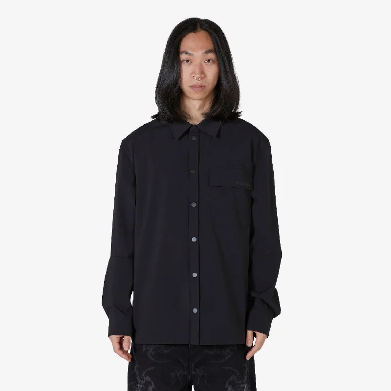 Sporty Wear Nylon Patch Pocket Long Sleeve Shirt Black