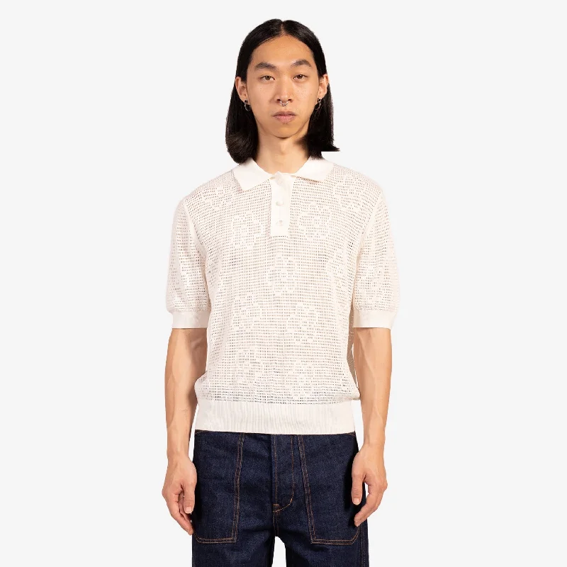 Fresh Outfit Unisex Mesh Knit Polo White
